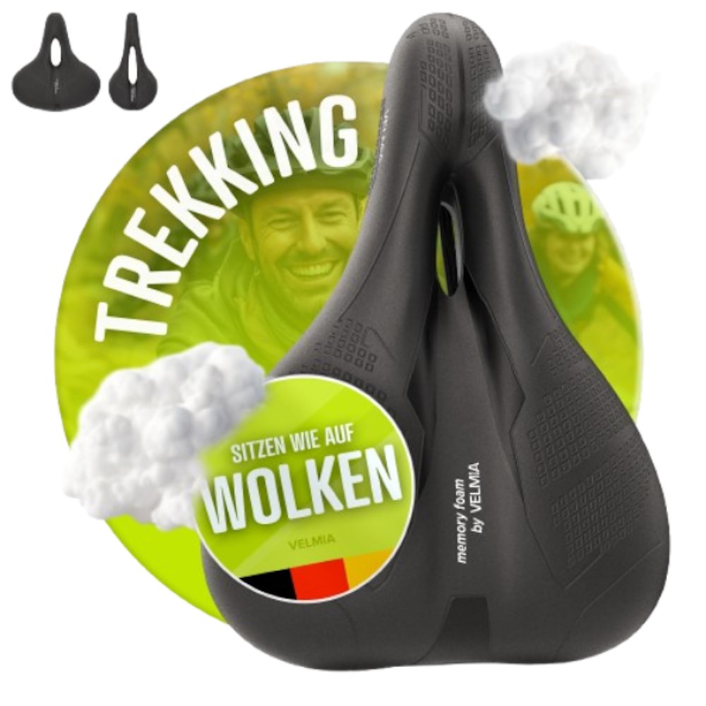 VELMIA Bike Seat Designed in Germany, Made of Comfy Memory Foam I Bicycle Seat for Men and Women, Waterproof Bike Saddle with Smart Zone-Concept I Exercise, for BMX, MTB & Road