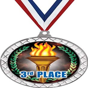 3rd Place White Trellis Medal Silver, 2.5" Third Place Prizes, Kids Third Place Trophy Medal Awards 100 Pack Prime
