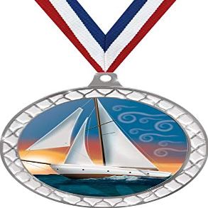 Sailboat White Trellis Medal Silver, 2.5" Sailing Prizes, Kids Sailboat Trophy Medal Awards 10 Pack Prime