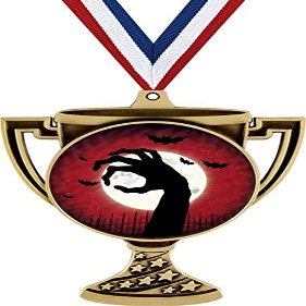 Zombie Trophy Cup Medal Gold, 3" Halloween Zombie Hand Prizes, Kids Contest Trophy Medal Awards 50 Pack