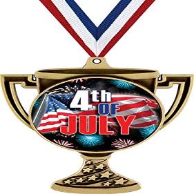4th of July Trophy Cup Medal Gold, 3" Fourth of July Prizes, Kids Holiday Trophy Medal Awards 50 Pack Prime