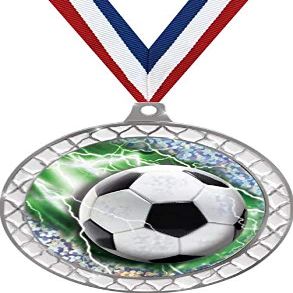 Soccer White Trellis Medal Silver, 2.5" Youth Soccer Prizes, Kids Soccer Trophy Medal Awards 20 Pack Prime