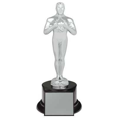 SHOP AWARDS AND GIFTS Customizable 11-1/4 Inch Oscar Like Achievement Bright Silver Metal Figure Trophy,Includes Personalization