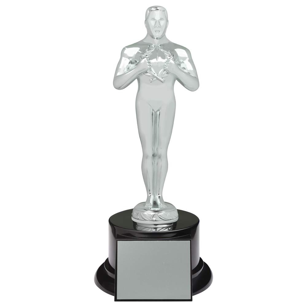 SHOP AWARDS AND GIFTS Customizable 11-1/4 Inch Oscar Like Achievement Bright Silver Metal Figure Trophy,Includes Personalization