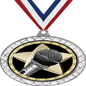 Microphone White Trellis Medal Silver, 2.5" Microphone Soloist Prizes, Kids Microphone Trophy Medal Awards 100 Pack Prime