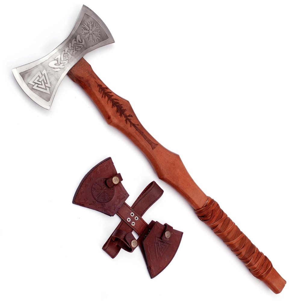 Armory Replicas Viking Raider Double Bitted War Axe - Hand Crafted Tempered Carbon Steel Norse Inspired Battle Axe w/Genuine Leather Sheath