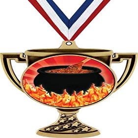 Chili Cook Off Trophy Cup Medal Gold, 3" Flaming Hot Chili Pot Prizes, Kids Cooking Trophy Medal Awards 50 Pack Prime