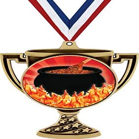 Chili Cook Off Trophy Cup Medal Gold, 3" Flaming Hot Chili Pot Prizes, Kids Cooking Trophy Medal Awards 50 Pack Prime