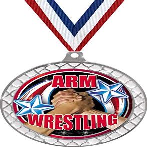 Arm Wrestling White Trellis Medal Silver, 2.5" Wrestling Prizes, Kids Arm Wrestler Trophy Medal Awards 50 Pack Prime