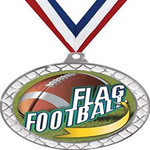 Flag Football White Trellis Medal Silver, 2.5" Flag Football Prizes, Kids Flag Football Trophy Medal Awards 100 Pack