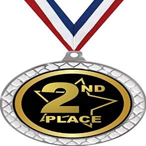 2nd Place White Trellis Medal Silver, 2.5" Second Place Prizes, Kids Second Place Trophy Medal Awards 50 Pack Prime
