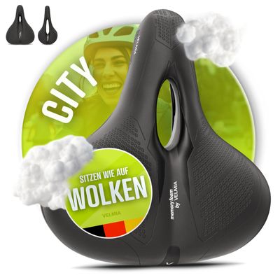 VELMIA Bike Seat Designed in Germany, Made of Comfy Memory Foam I Bicycle Seat for Men and Women, Waterproof Bike Saddle with Smart Zone-Concept I Exercise Seat for BMX, MTB & Road