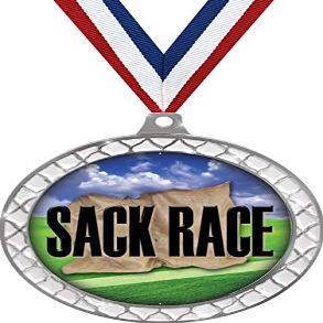 Sack Race White Trellis Medal Silver, 2.5" Sack Race Prizes, Kids Sack Race Trophy Medal Awards 50 Pack