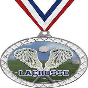 Boys Lacrosse White Trellis Medal Silver, 2.5" Lacrosse Sticks Prizes, Kids Lacrosse Team Trophy Medal Awards 50 Pack