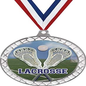 Boys Lacrosse White Trellis Medal Silver, 2.5" Lacrosse Sticks Prizes, Kids Lacrosse Team Trophy Medal Awards 50 Pack