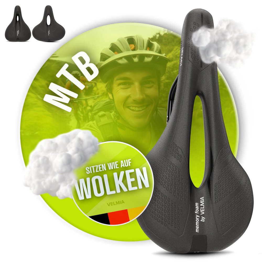 VELMIA Bike Seat Designed in Germany - Made of Comfy Memory Foam | Waterproof and with Smart Zone-Concept for Men & Women, BMX, MTB & Road Bikes