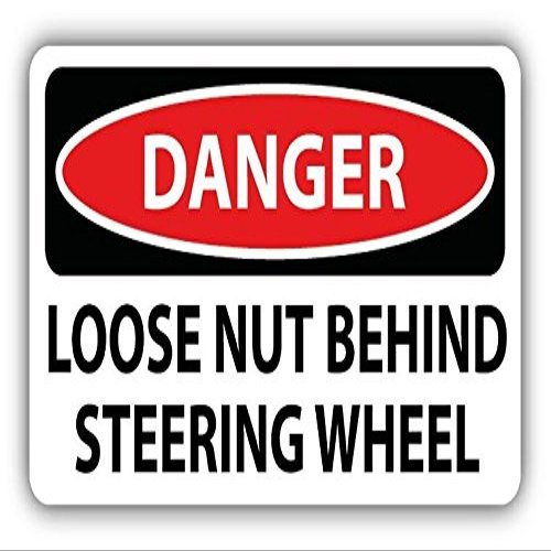 Zirni Danger Loose Nut Behind Steering Wheel Slogan Sign Sticker Decal Design
