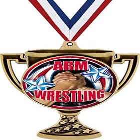 Arm Wrestling Trophy Cup Medal Gold, 3" Wrestling Prizes, Kids Arm Wrestler Trophy Medal Awards 50 Pack Prime