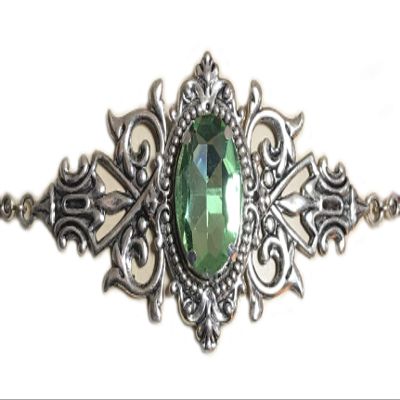 Silver Celtic Elven Queen Circlet Headpiece Headdress Crown Tiara Bridal Wedding Renaissance Medieval Halloween (Peridot (light green))