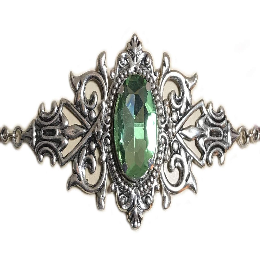 Silver Celtic Elven Queen Circlet Headpiece Headdress Crown Tiara Bridal Wedding Renaissance Medieval Halloween (Peridot (light green))