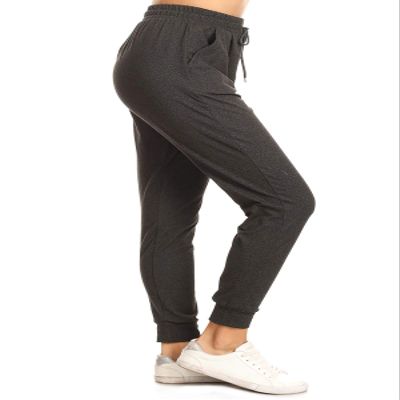 Leggings Depot Womens Relaxed fit Jogger Pants - Track Cuff Sweatpants with Pockets, Heather Dark Charcoal, Large