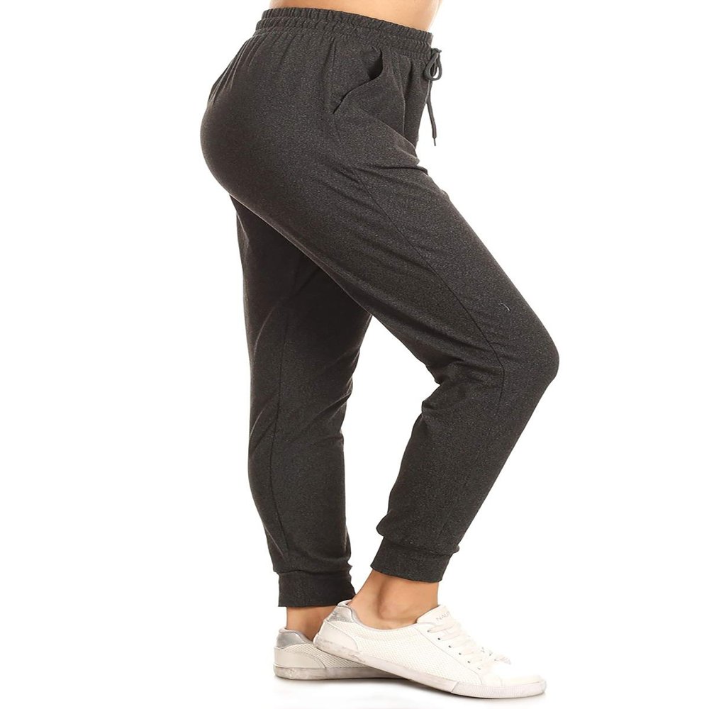 Leggings Depot Womens Relaxed fit Jogger Pants - Track Cuff Sweatpants with Pockets, Heather Dark Charcoal, Large
