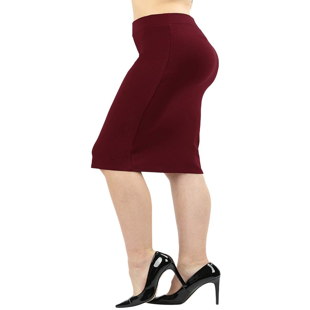 Women & Plus Ponte Knit Basic Knit Pencil Midi Skirt (DK Burgundy, M)