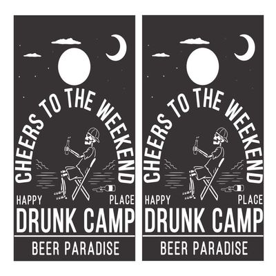 JS Artworks Skeleton Drunk Camp Weekend Funny Joke Cornhole Board Vinyl Decal Wrap Sticker Skin