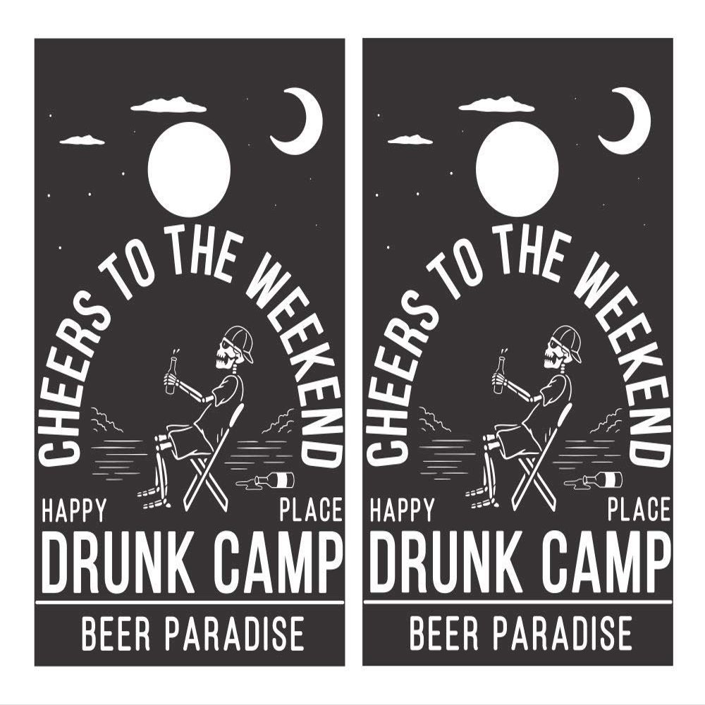 JS Artworks Skeleton Drunk Camp Weekend Funny Joke Cornhole Board Vinyl Decal Wrap Sticker Skin