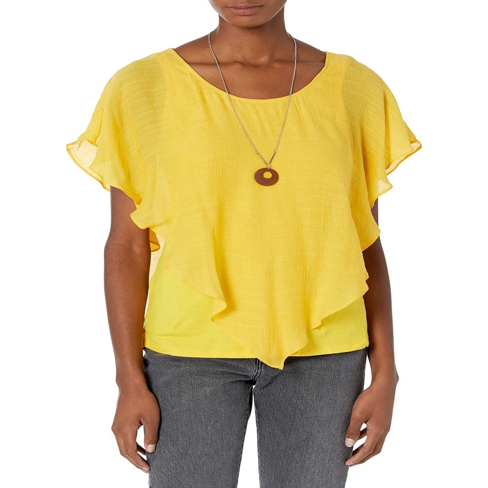 A. Byer Women's Juniors V Front Popover Top, Mango, Small