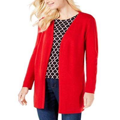 Charter CIub Ribbed Knit Open Front Cardigan Ravishing Red M