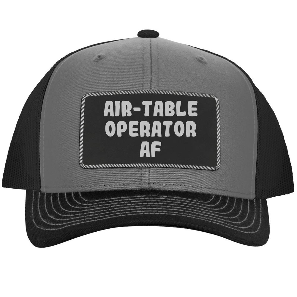 Air-Table Operator AF - Leather Black Patch Engraved Trucker Hat, Grey-Steel, One Size