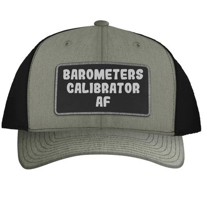 Barometers Calibrator AF - Leather Black Patch Engraved Trucker Hat, Heather-Black, One Size