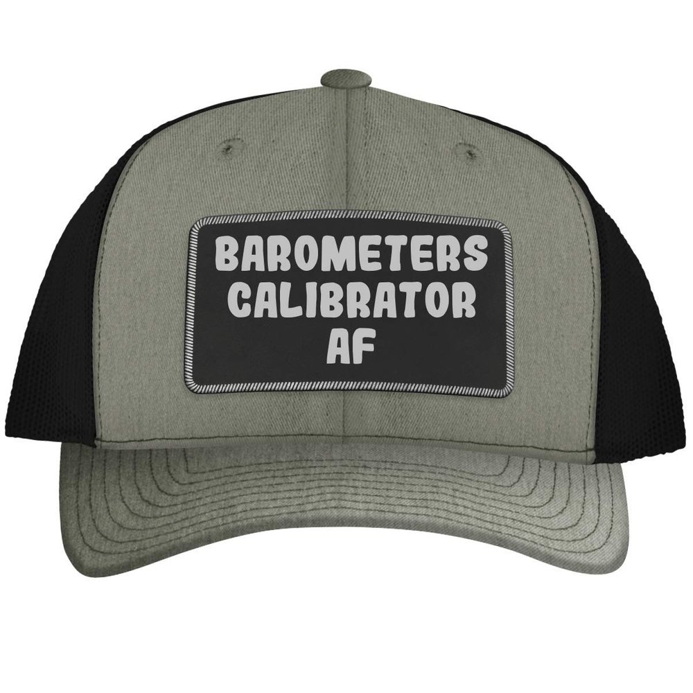 Barometers Calibrator AF - Leather Black Patch Engraved Trucker Hat, Heather-Black, One Size