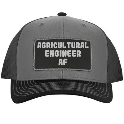 Agricultural Engineer AF - Leather Black Patch Engraved Trucker Hat, Grey-Steel, One Size