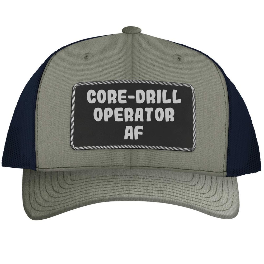 Core-Drill Operator AF - Leather Black Patch Engraved Trucker Hat, Heather-Navy, One Size