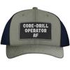 Core-Drill Operator AF - Leather Black Patch Engraved Trucker Hat, Heather-Navy, One Size view 1