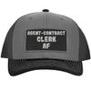 Agent-Contract Clerk AF - Leather Black Patch Engraved Trucker Hat, Grey-Steel, One Size view 1