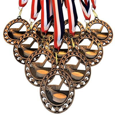 10 Pack of Bronze Ice Hockey Star Medals Trophy Award with Neck Ribbons