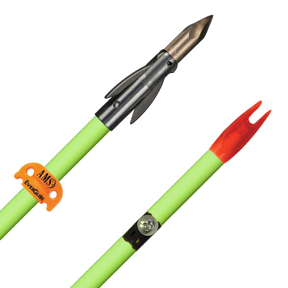 AMS Bowfishing A206-FLO Fluorescent Green Fiberglass Arrow, AnKor FX Point & Safety Slide
