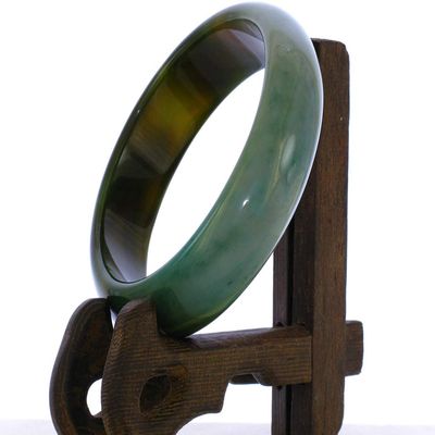 2.3" China Certified Nature Green Chalcedony Jade Women's Bangle Bracelets 6411