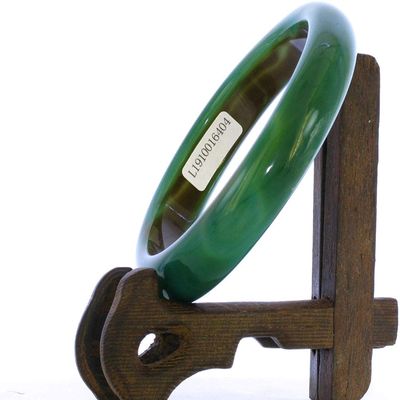 2.6" China Certified Nature Green Chalcedony Jade Women's Bangle Bracelets 6404