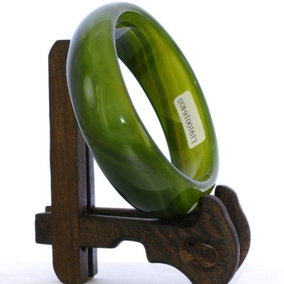 2.4" China Certified Nature Green Chalcedony Jade Women's Bangle Bracelets 6405
