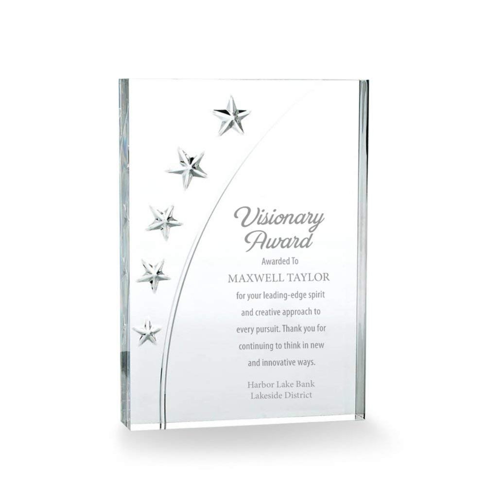 Baudville Engraved Trophy - Clear Acrylic - Star Accents - Award for Employees - Personalized Engraving