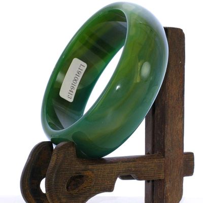 2.3" China Certified Nature Green Chalcedony Jade Women's Bangle Bracelets 6413