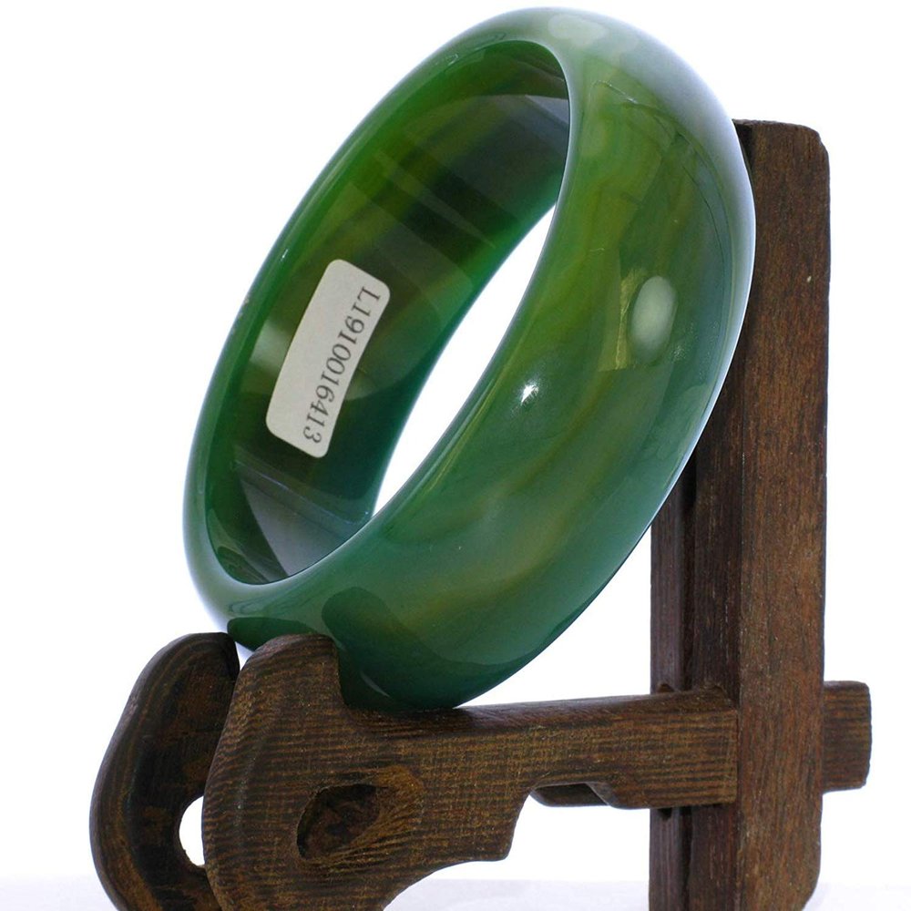 2.3" China Certified Nature Green Chalcedony Jade Women's Bangle Bracelets 6413