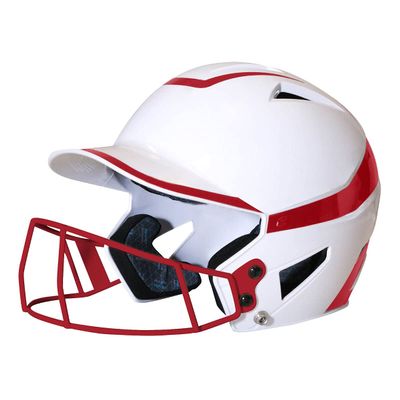 Champro HX Rise Pro Fastpitch Softball Batting Helmet with Facemask in Two-Tone Color Glossy Finish, White, Scarlet, Senior (HXFPG2SCS)