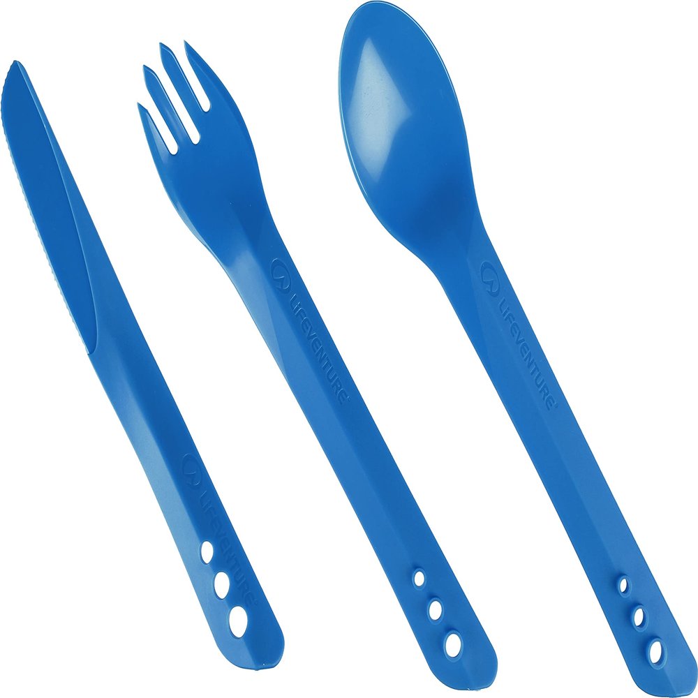 Lifeventure Ellipse Plastic Interlocking Cutlery Set for Camping, Travel & Outdoor - Blue