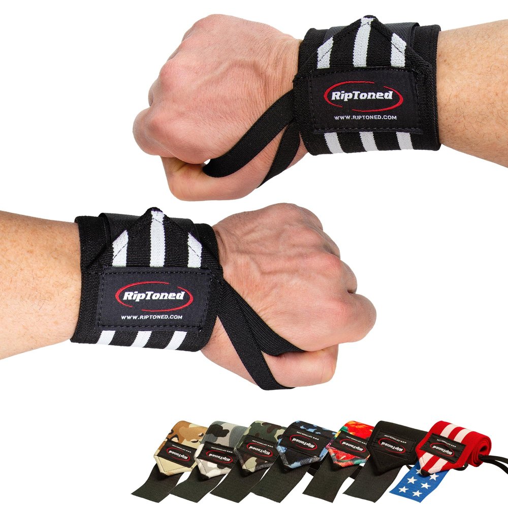 Rip Toned Wrist Wraps for Weightlifting USPA & USAPL Approved 18" Wrist Straps for Powerlifting Adjustable, Durable Gym Wraps with Thumb Loop Maximum Support for Men & Women Black-White Stiff