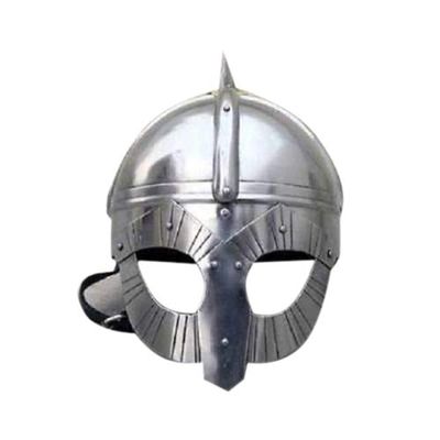 Queen Armour 16 Gauge Hub Medieval Viking Mask Helmet Reenactment Deluxe Mask Warrior Armor Helmet Prop (1.5 mm) Silver Viking Helmet